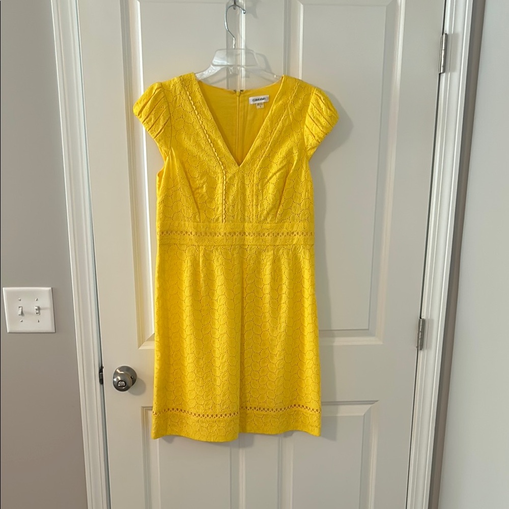 Calvin Klein Yellow V-Neck Lace Cap Sleeve Sundress